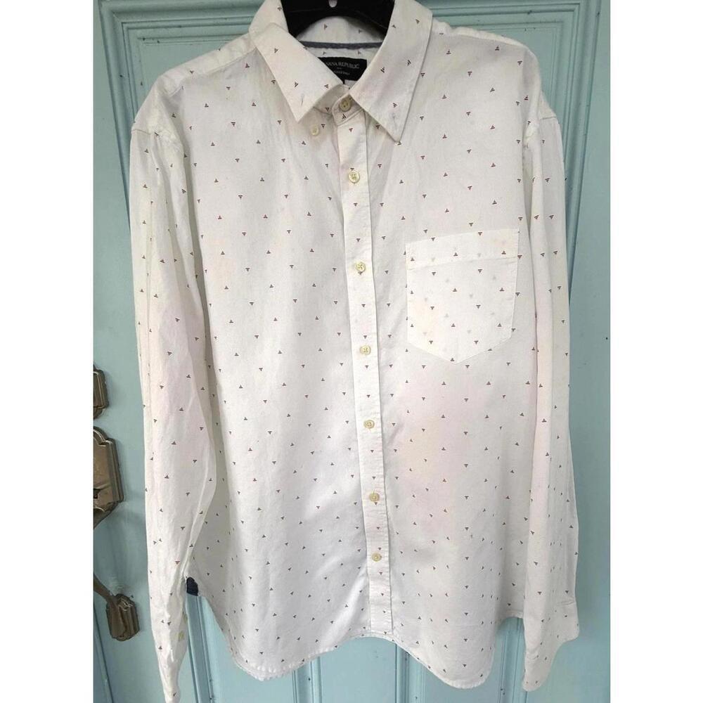 Banana Republic Shirt Mens XL White Geometric Print Long Sleeve Button Up Casual